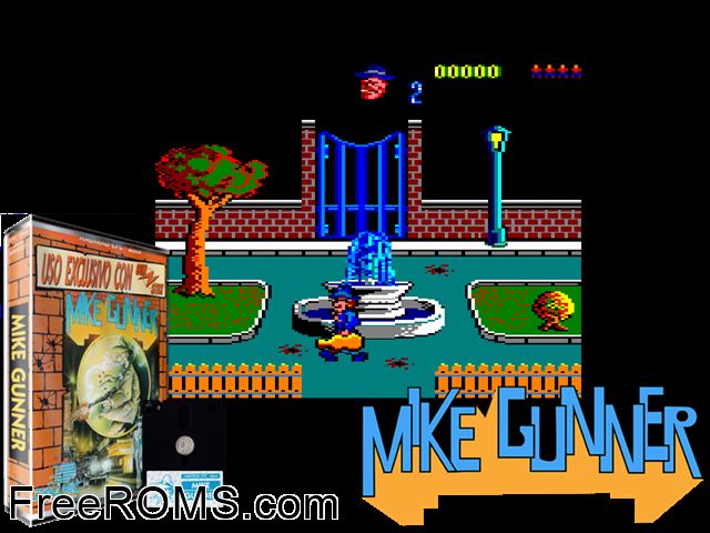 Mike Gunner (S) (1988) [h1] Amstrad CPC game showing 3D box cover and gameplay screenshot